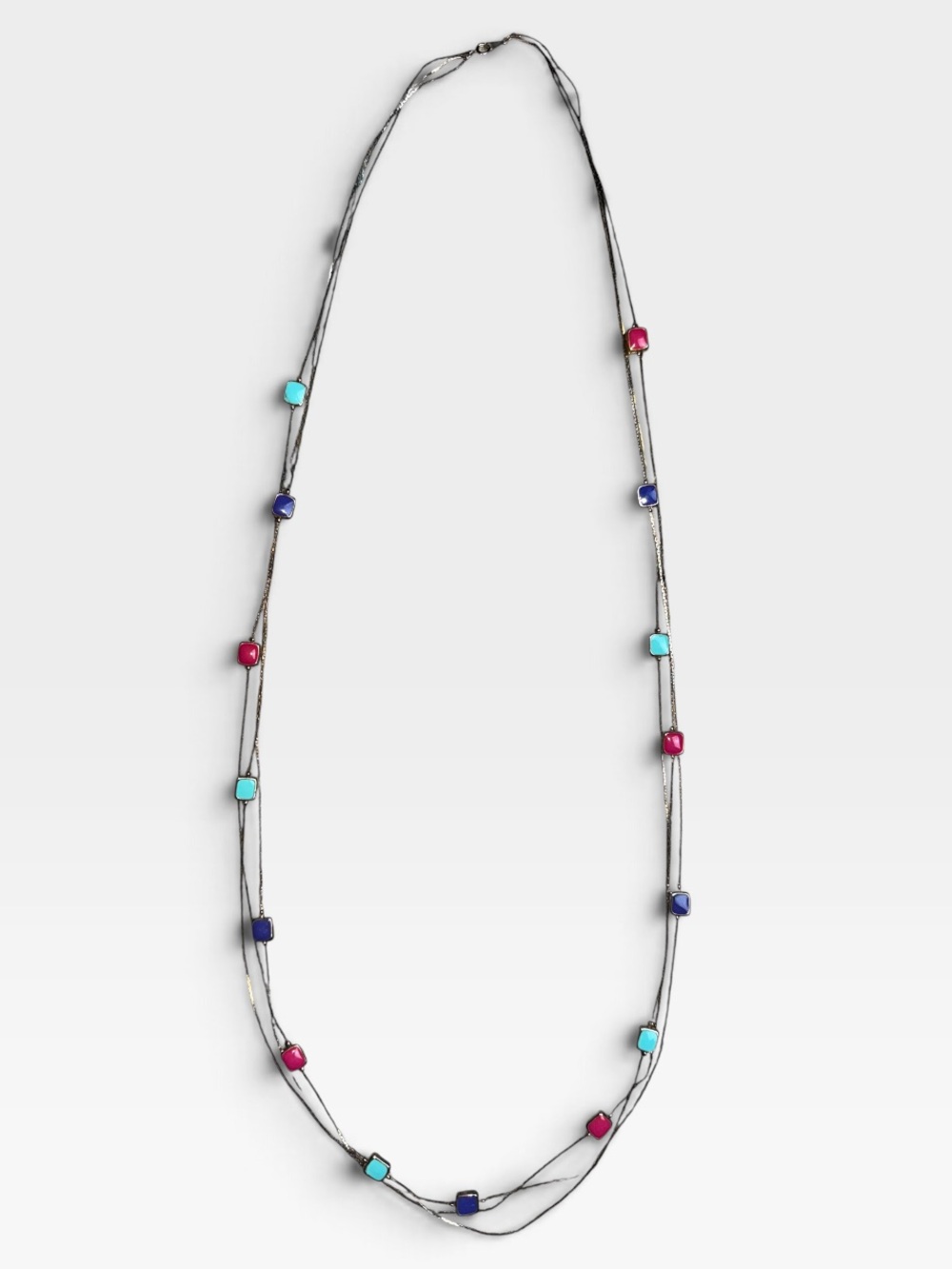 Multi-Strand Cube Pendant Necklace in Pink, Turquoise & Purple
